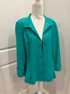 Lafayette 148 New York Leather Teal Button-Front Blouse